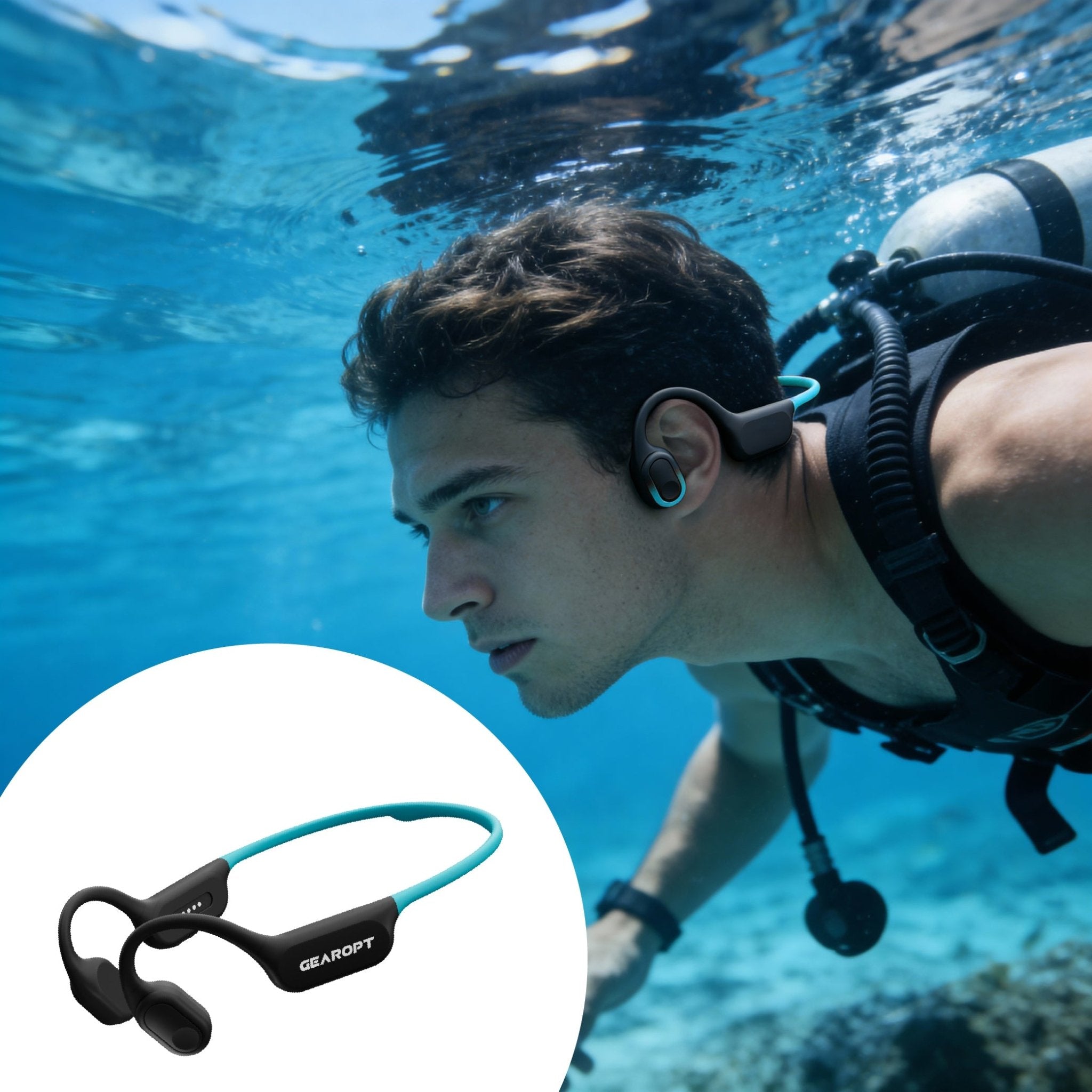 Gearopt Captain-IV Classic 50 Meters Dive Bone-Conduction Headphone Ocean Blue