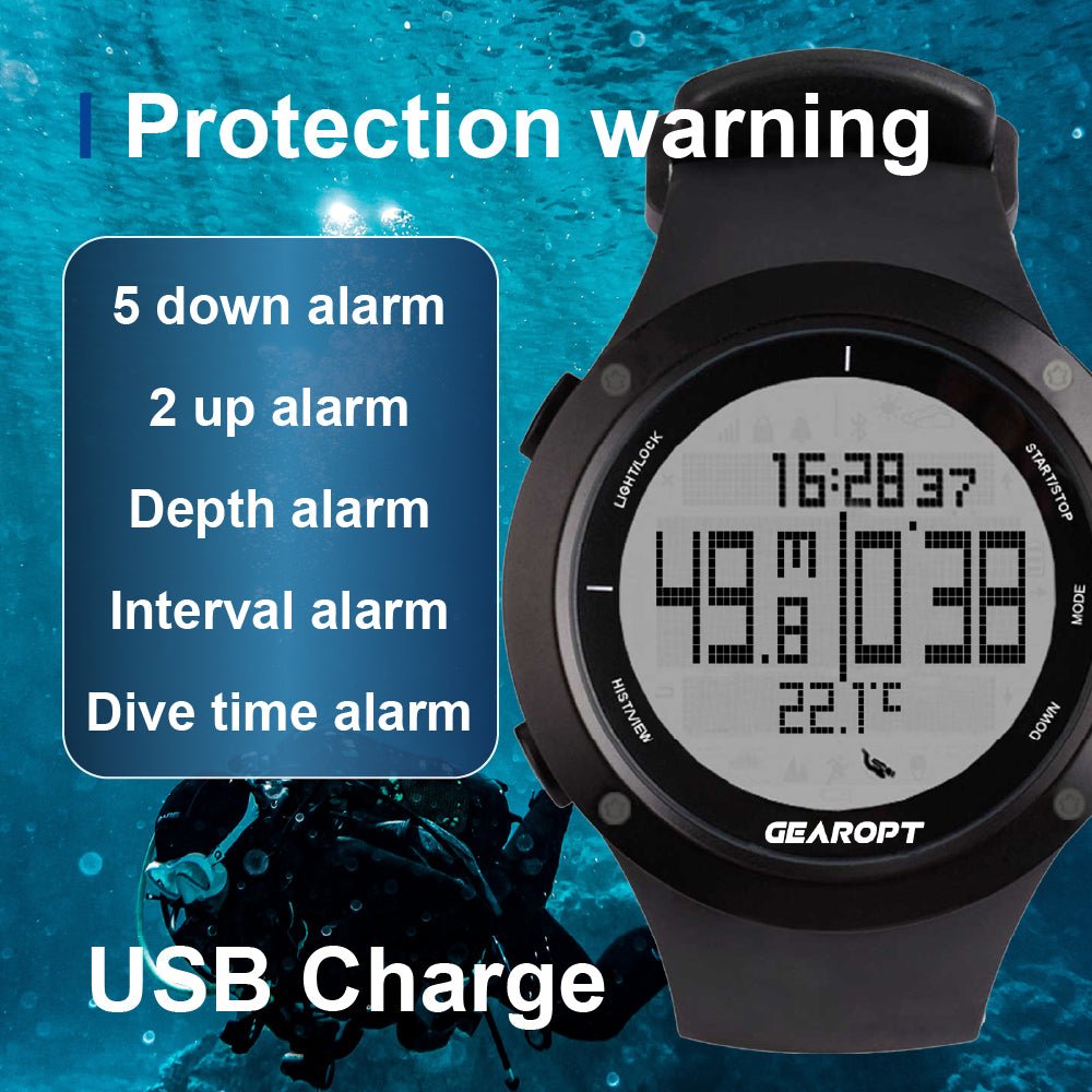 Gearopt Pilot-IV Classic Freediving Watch With Usb Cable Black
