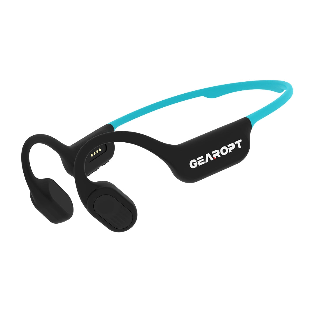 Ocean Blue GWS CURRENT 50 bone conduction headphones, three-quarter product view on white background