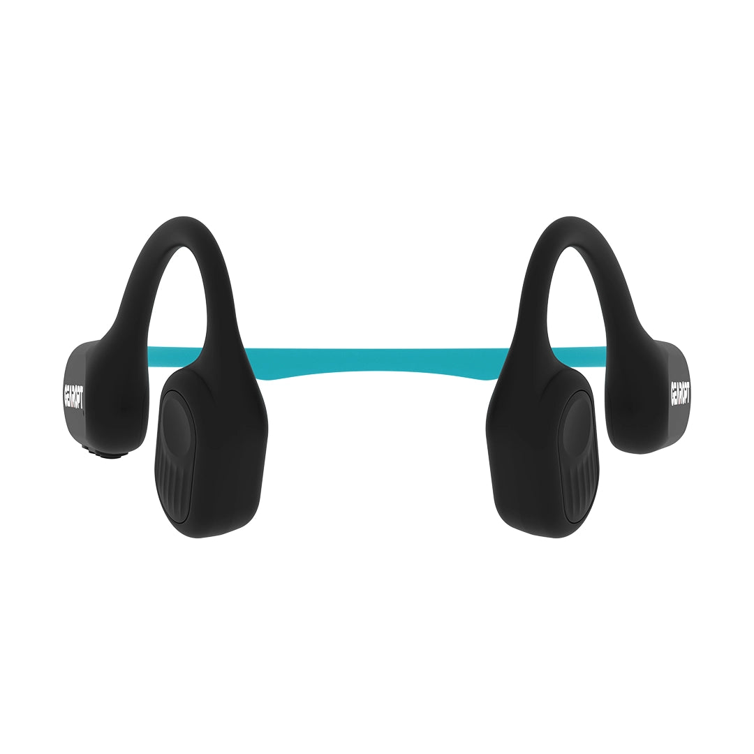 Ocean Blue GWS CURRENT 50 headphones, front view showing both open-ear hooks and neckband