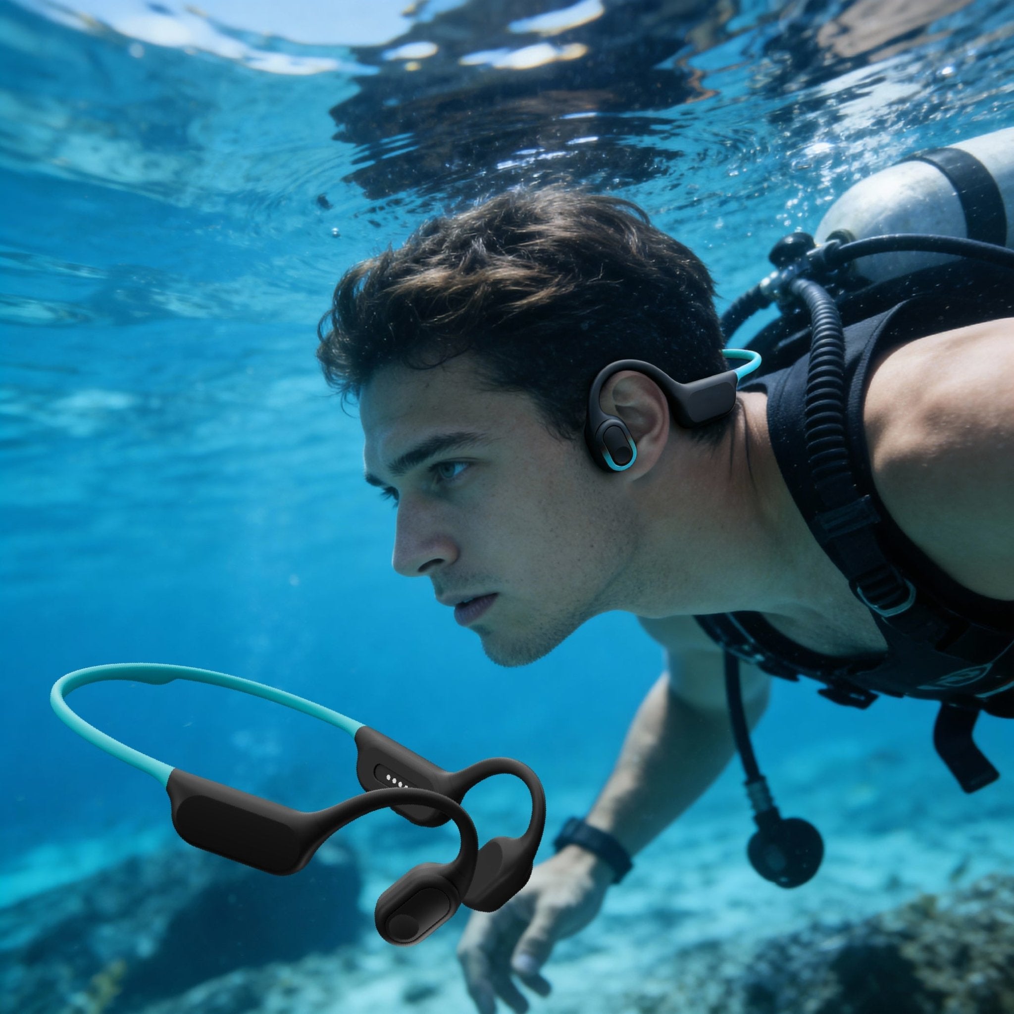 Gearopt Captain-IV Classic 50 Meters Dive Bone-Conduction Headphone Ocean Blue