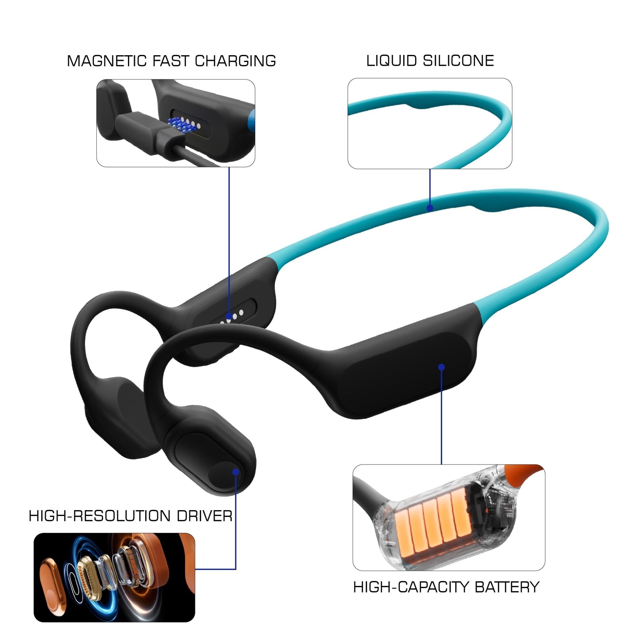 Gearopt Captain-IV Classic 50 Meters Dive Bone-Conduction Headphone Ocean Blue