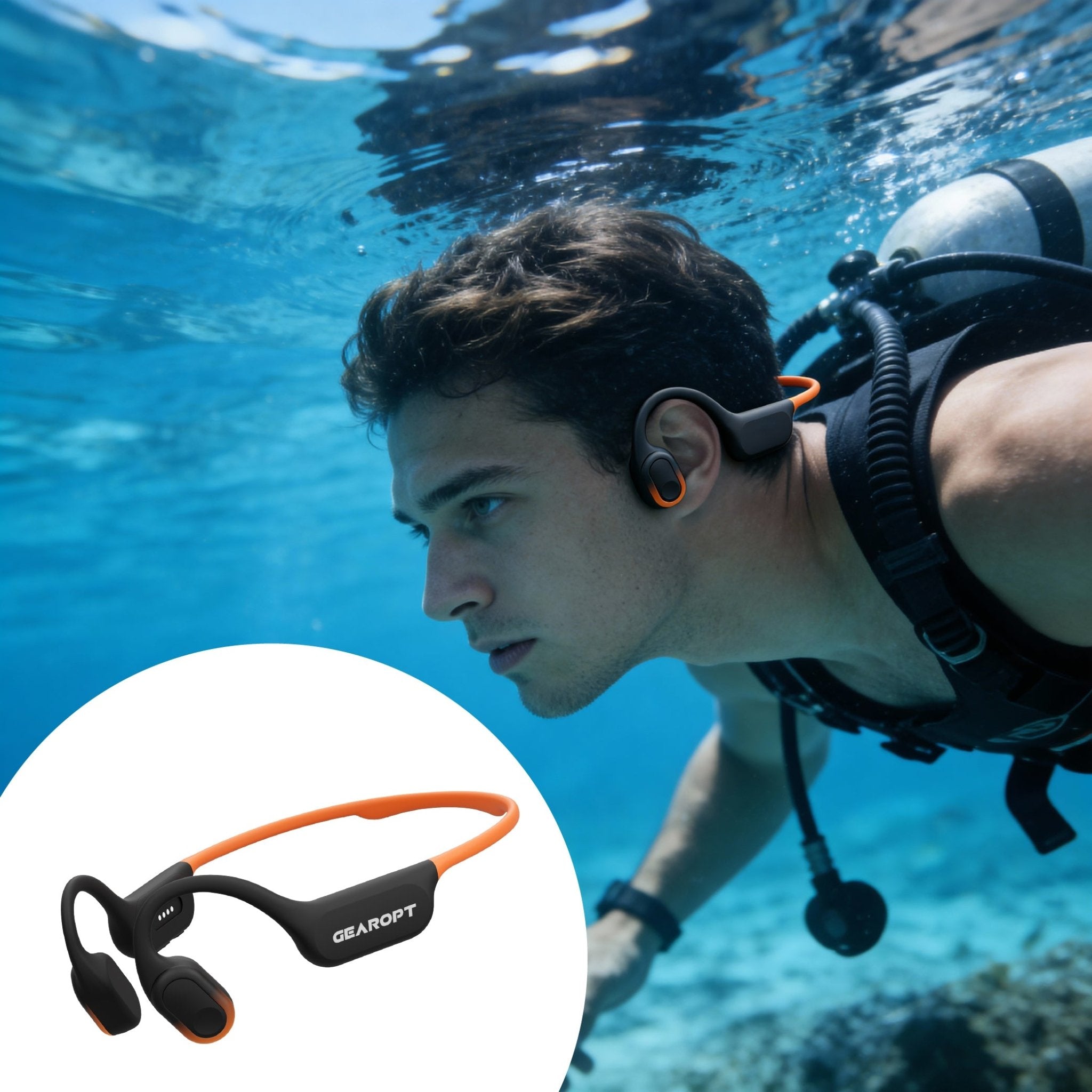 Gearopt Captain-IV Classic 50 Meters Dive Bone-Conduction Headphone Orange