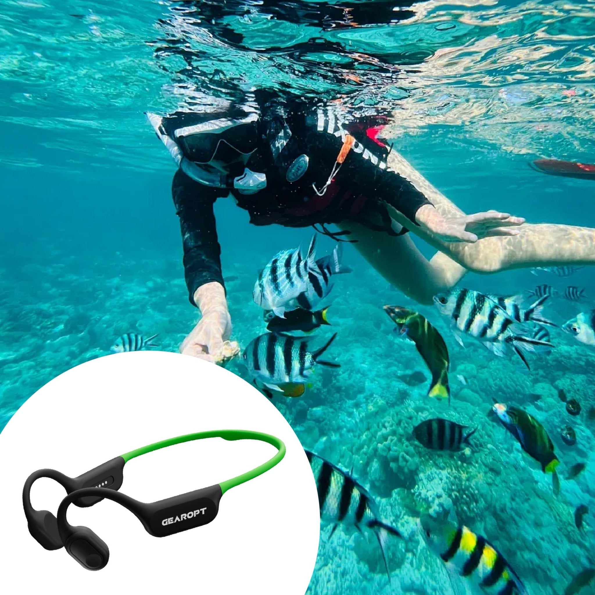 Gearopt Captain-IV Lite 20 Meters Dive Bone-Conduction Headphone Green