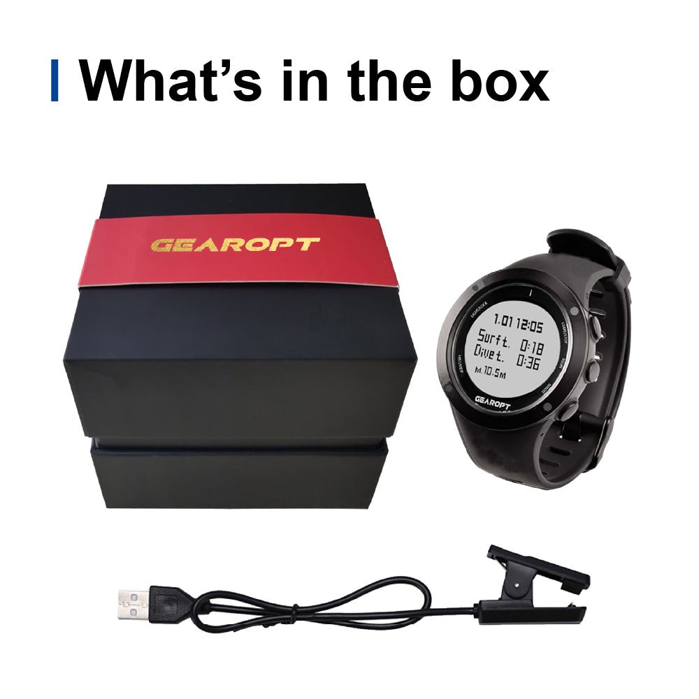 Gearopt Pilot-IV Classic Freediving Watch With Usb Cable Black
