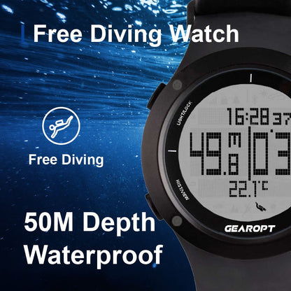 Gearopt Pilot-IV Classic Freediving Watch With Usb Cable Black