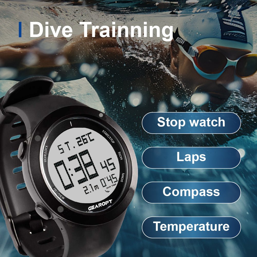 Gearopt Pilot-IV Classic Freediving Watch With Usb Cable Black